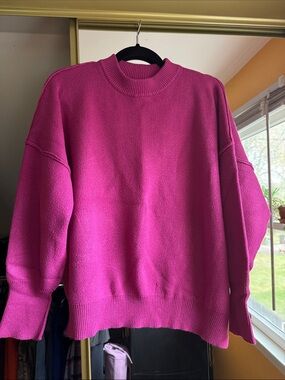 Women's Bright Fuchsia Crewneck Sweater - Relaxed Knit